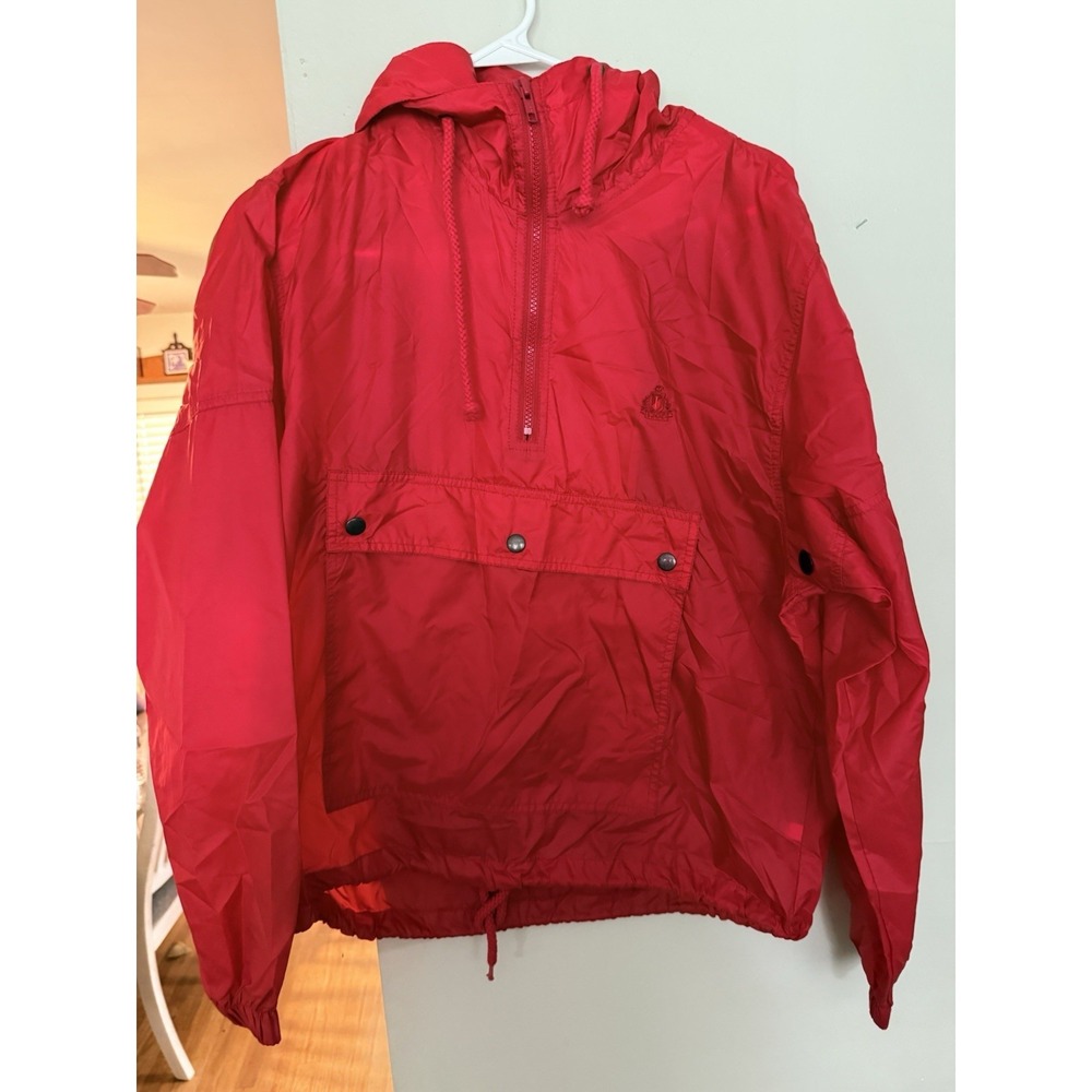 IZOD Red Nylon Hooded Pullover Windbreaker Jacket S Half‎ Zip Logo Vintage 90s